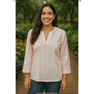 NWT Untuckit Women’s Size 4 Pink White Striped Durfort 3/4 Sleeve Tunic Top